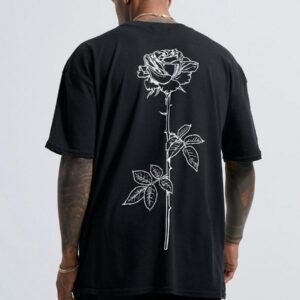 LINE DRAWN ROSE STEM PRINT T-SHIRT