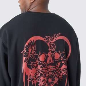 SKULL HEART GRAPHIC SWEATSHIRT